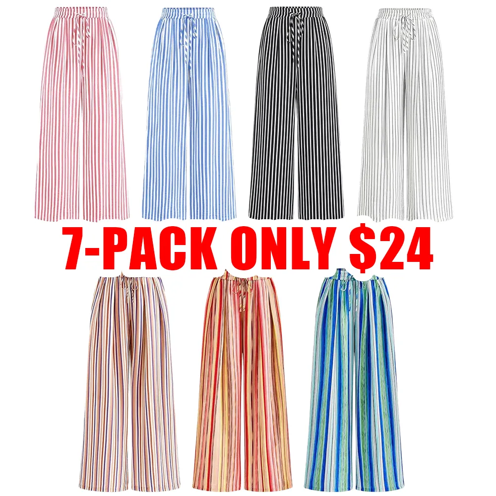 Women’s Striped Elastic Waist Wide Leg Palazzo Pants