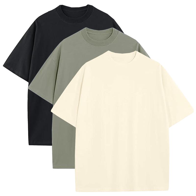 Unisex Heavyweight 100% Cotton Drop Shoulder T-Shirts, Multi-Pack Casual Oversized Fashion Tees