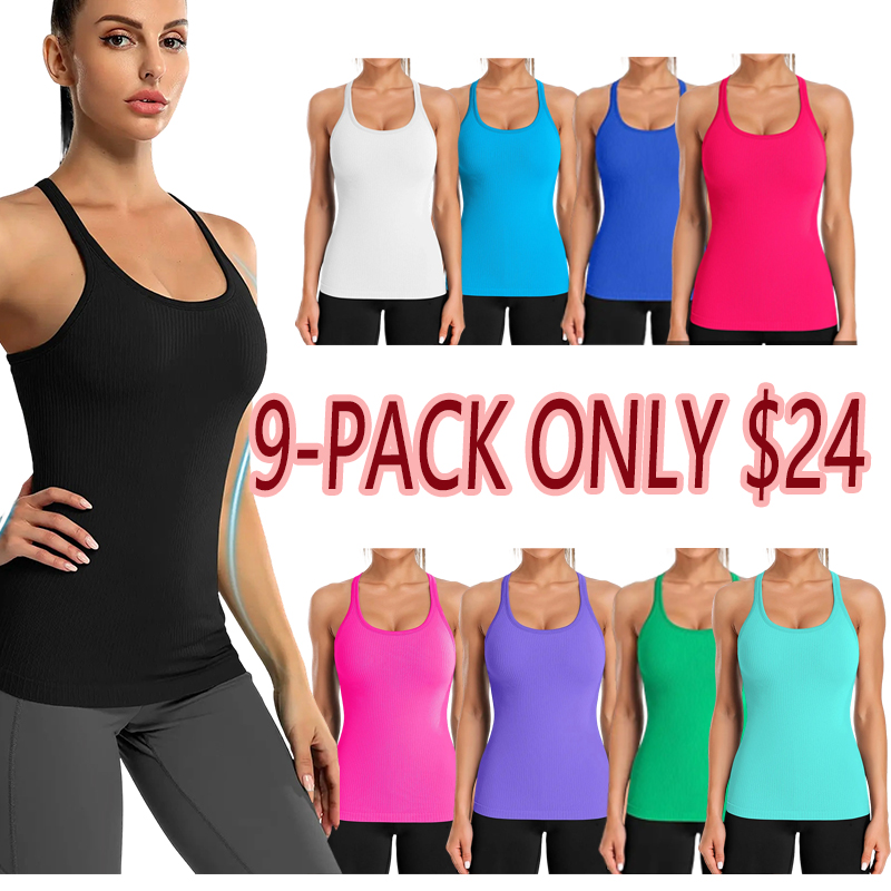 Women’s Ribbed Workout Tank Top with Built-in Bra
