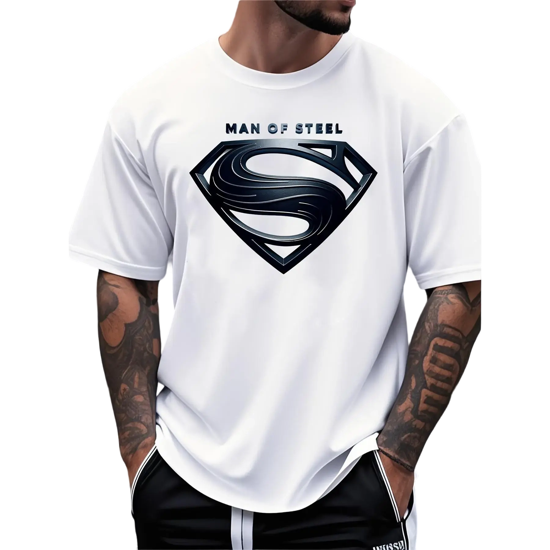 Justice League Men'S Plus Size Casual Crew Neck T-Shirt Man of Steel Graphic Print Short Sleeve Ideal for Spring/Summer Everyday Tshirt | Playful Text Design | Comfortable Fit SIZE Plus Size S-5XL