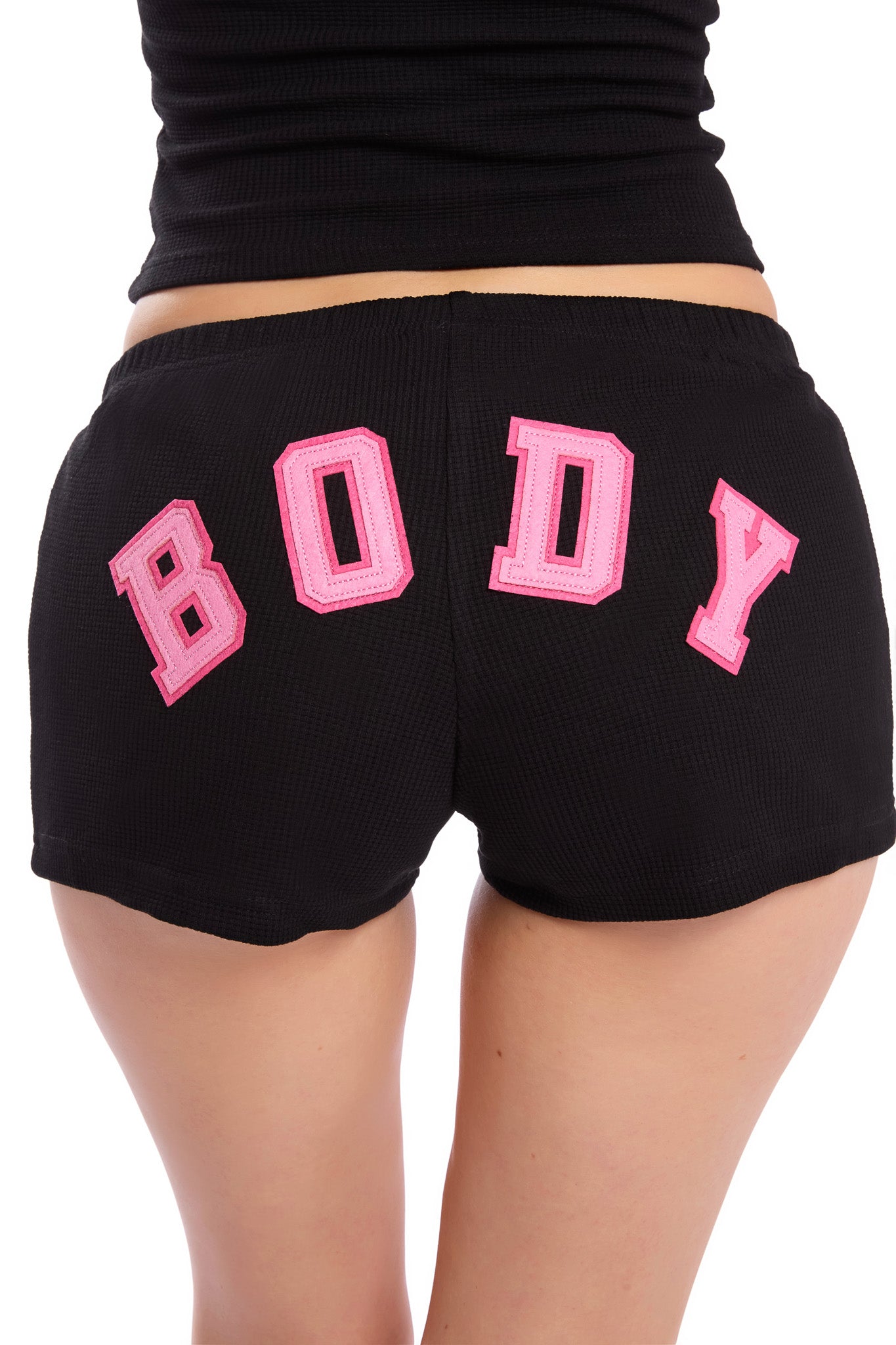 WAFFLE KNIT SHORTS (BLACK/PINK)