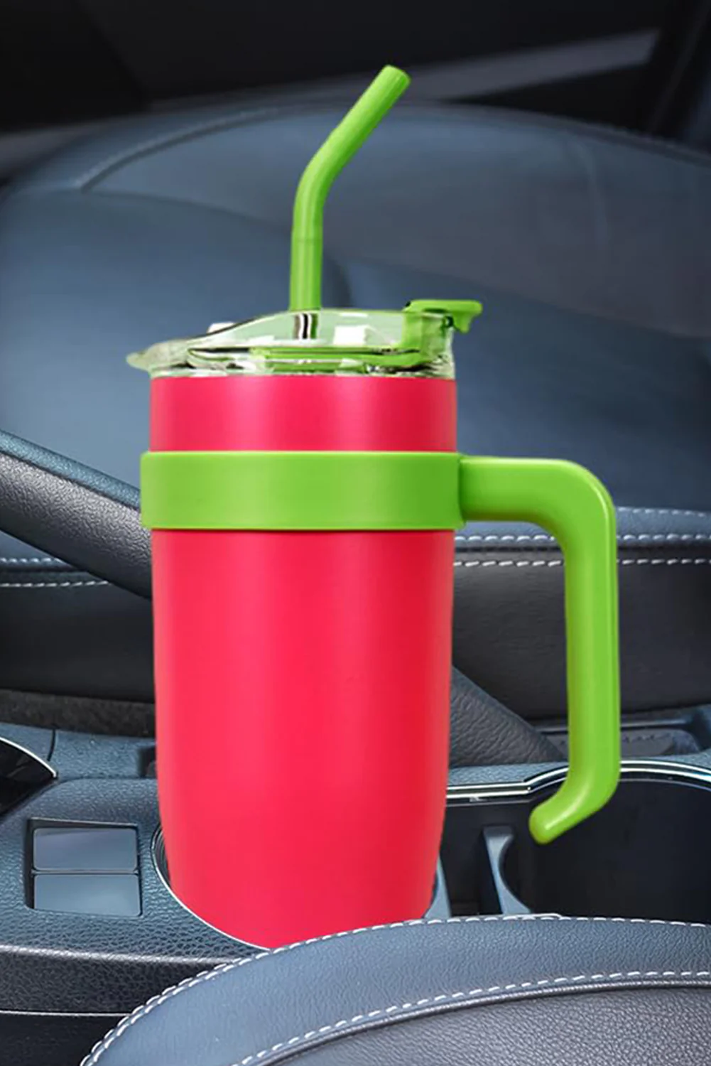 Rose Red Color Block Handle Large Vacuum Cup 40oz