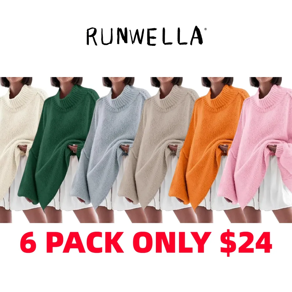 ✨Womens Oversized Mock Neck Batwing Long Sleeve Ribbed Knit Casual Tunic Sweater🔥