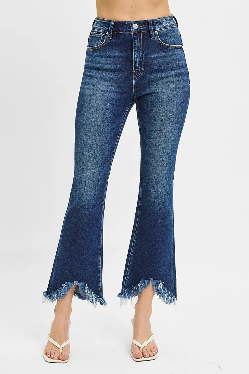 Full Size High Rise Crop Bootcut Fray Hem Jeans
