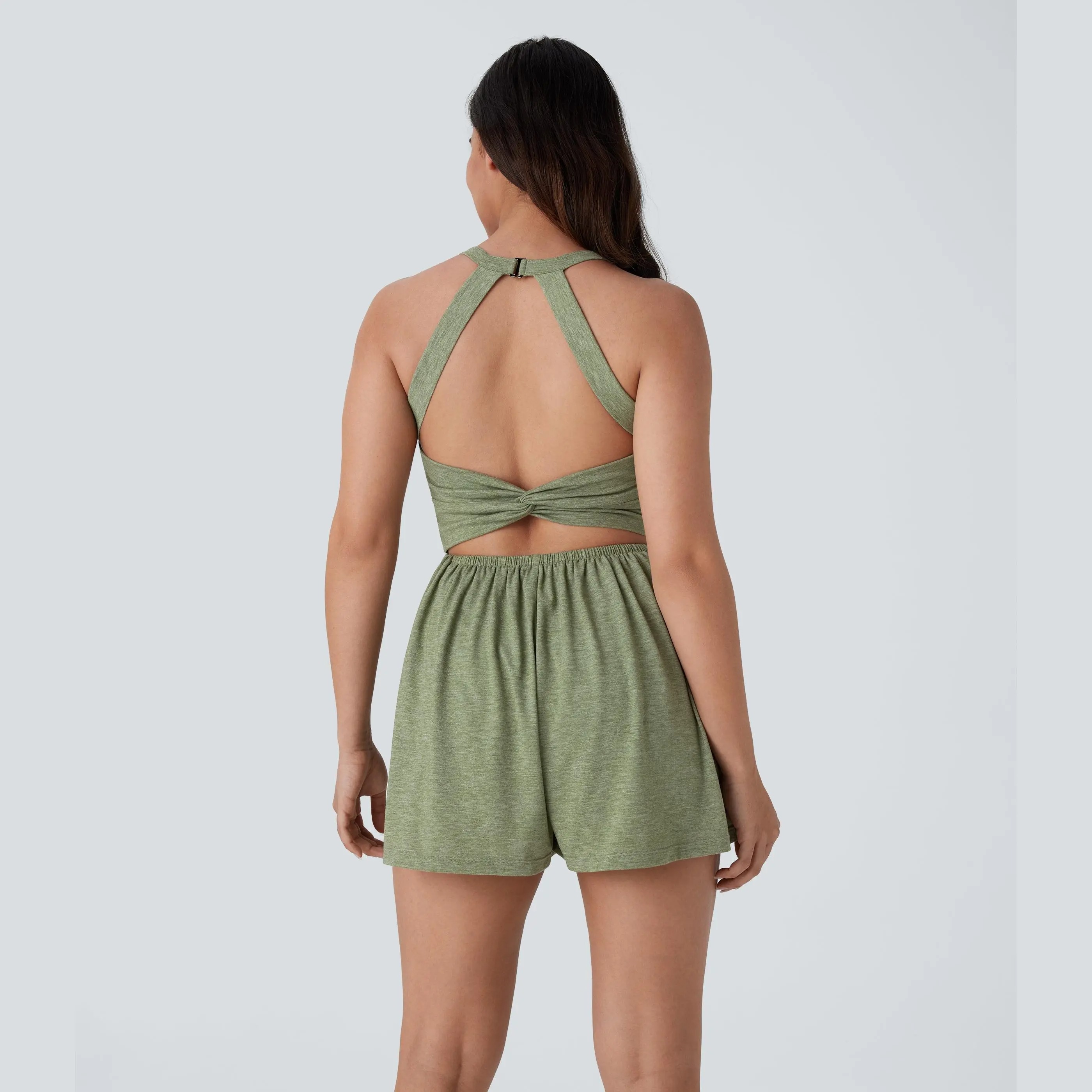 Women's Backless Twisted 2-in-1 Resort Romper with Side Pockets