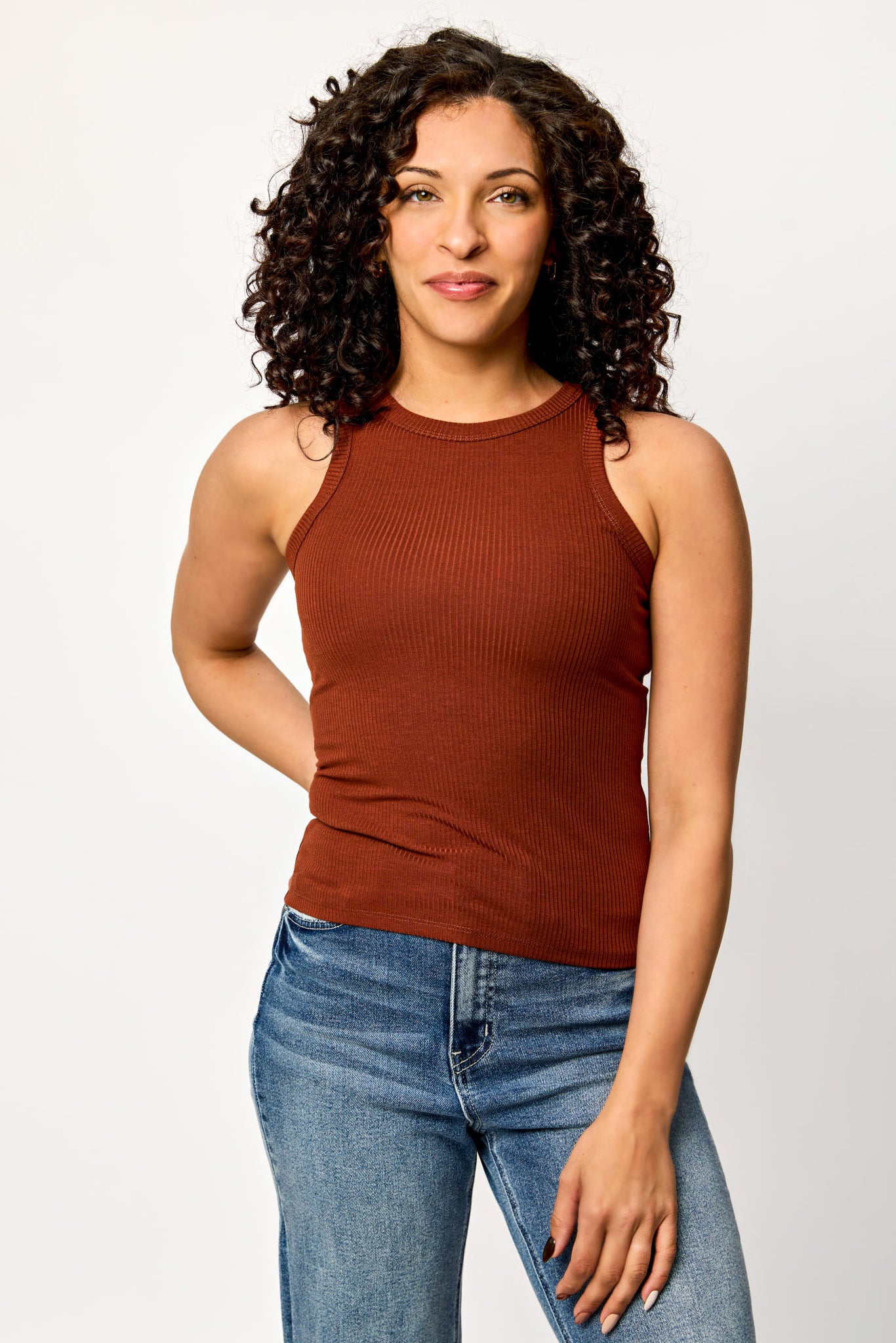 Ribbed Crew-Neck Racerback Tank