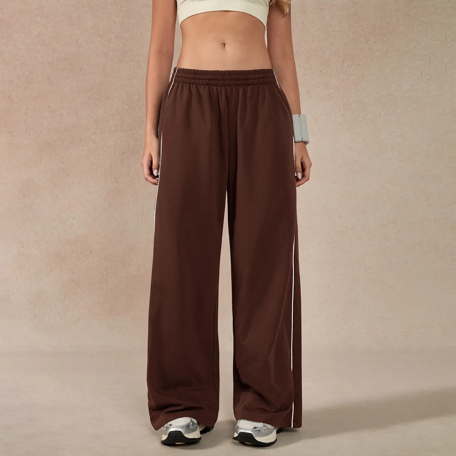 Women's Baggy Wide-Leg Pants – Pocket Design, Elastic Waist & Side Trim for Securely Holding Small Items & Comfortable Relaxed Fit