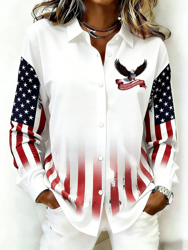 Ladies' Casual 250Th Anniversary Celebration Lapel Button Up Shirt