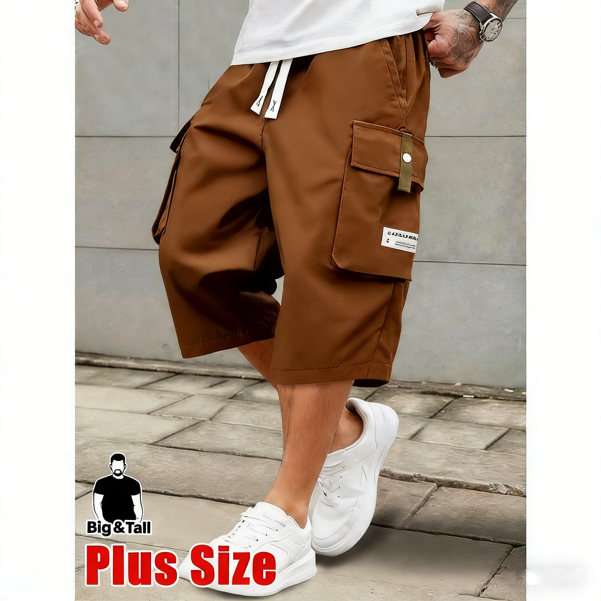 Men’s Plus Size Lightweight Cargo Pants with Drawstring Waist