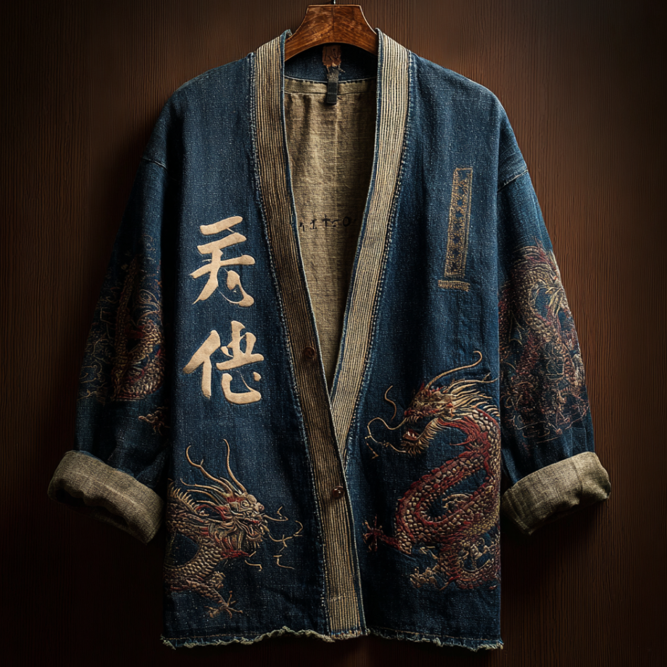 Japanese Art Style Men's Casual Cotton And Linen Cardigan
