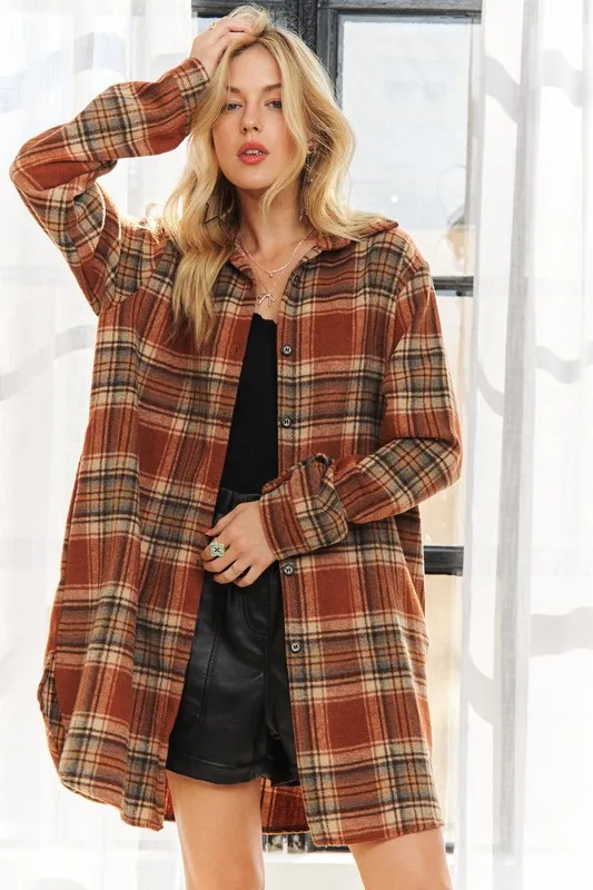 Full Size Button Down Flannel Shacket Plus Size