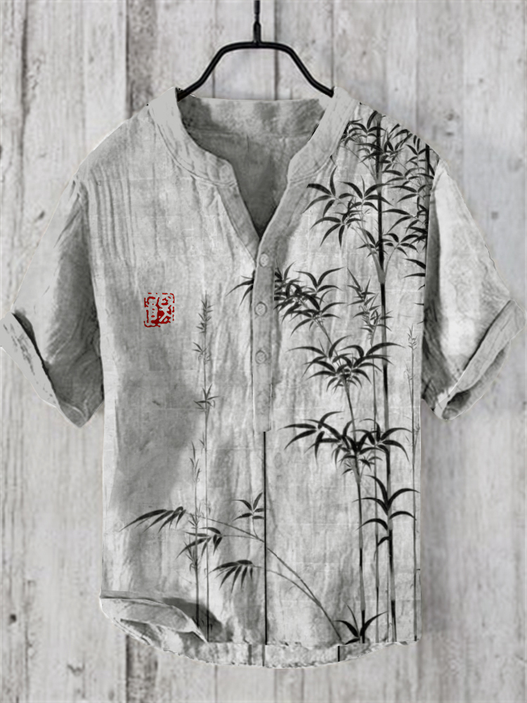 Bamboo Japanese Art Linen Blend Shirt