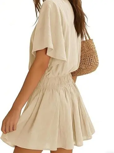 Women’s Casual 2 Piece Outfit Short Sleeve Loose Top and Flowy Mini Skirt Set for Summer Vacation Suits