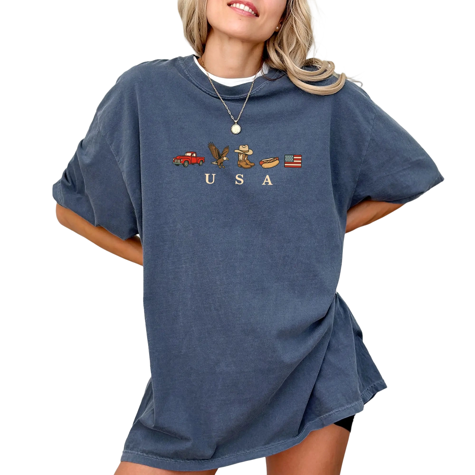 Vintage Wash USA Flag & Icons Graphic T-Shirt