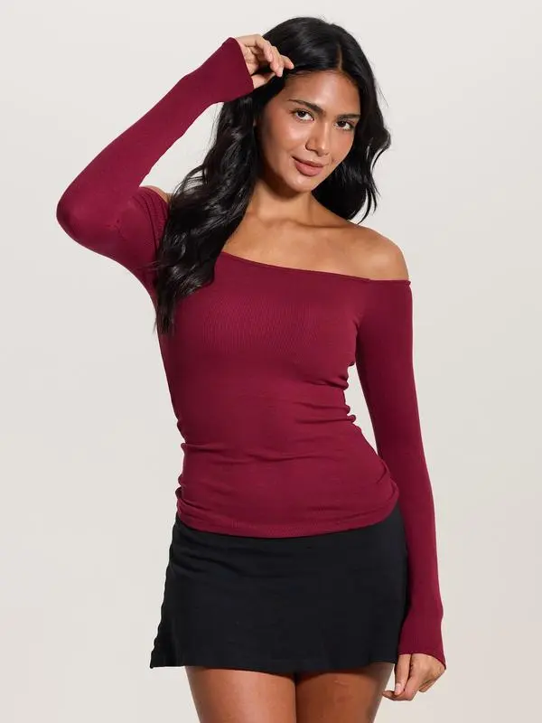Ribbed Off The Shoulder Long Sleeve