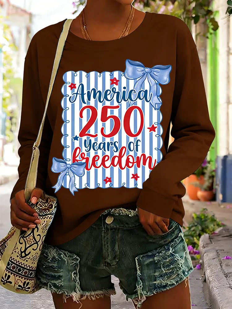 America 250 Years Of Freedom Striped Bow Long Sleeve Shirt