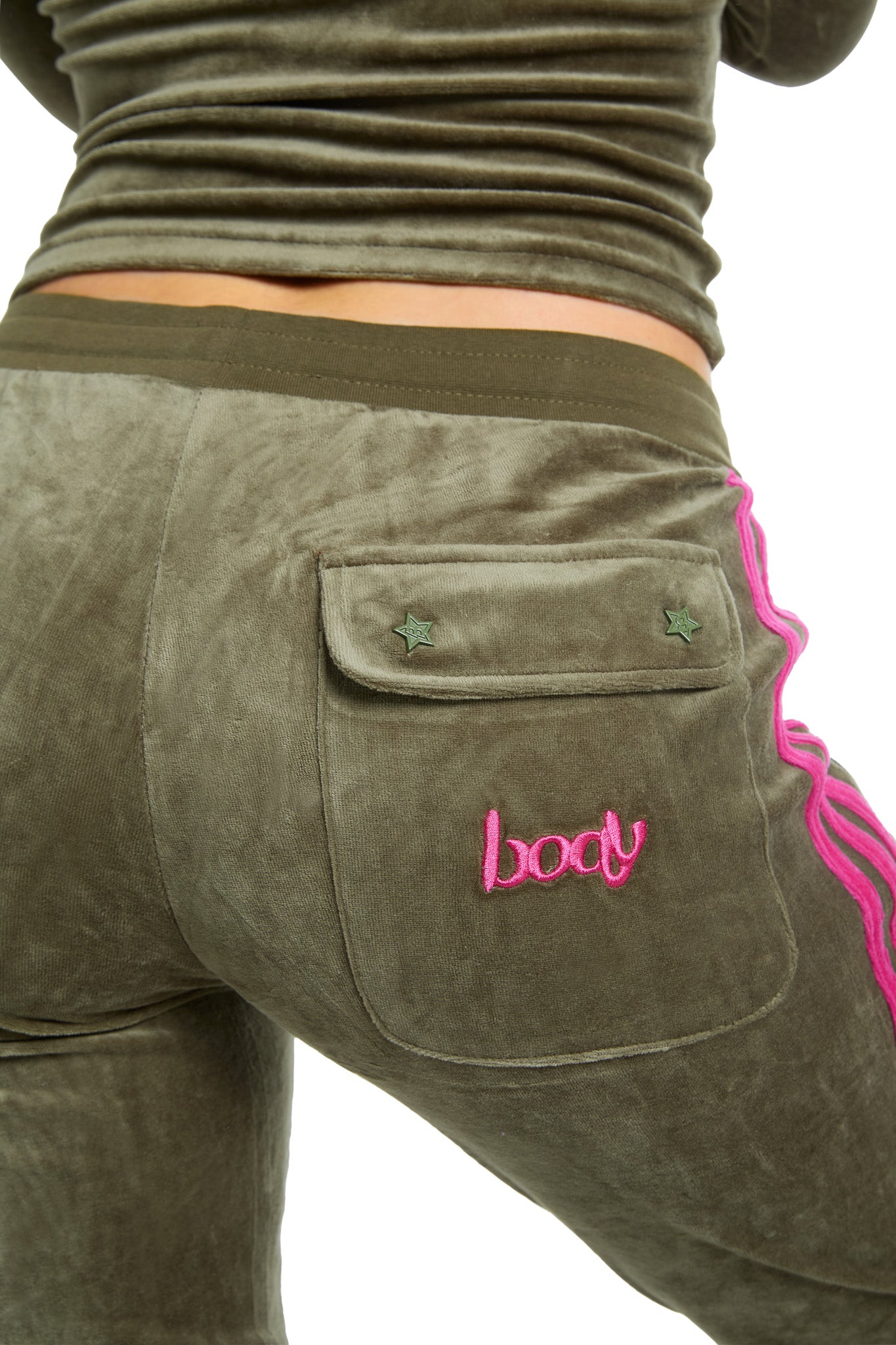 BODY VELOUR TRACK PANTS (OLIVE)