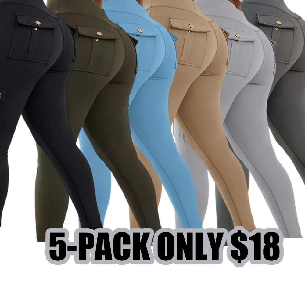 Women's Butt-Lifting Cargo Leggings – High Waist Tummy Control Yoga Pants with Flap Pockets
