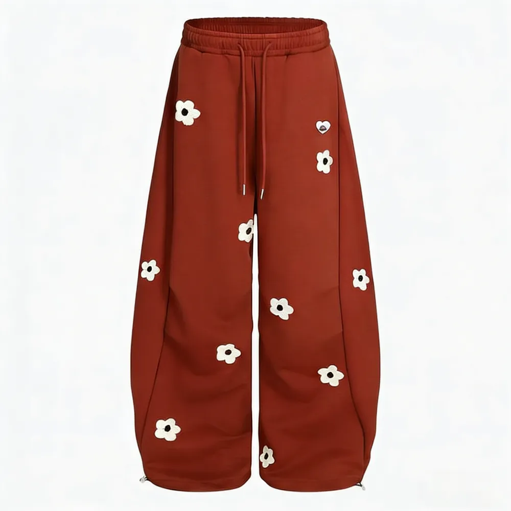 Women's Floral Towel-Embroidery Barrel Sweatpants