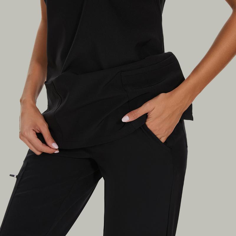 🔥Women’s Stretch V-Neck Scrub Set (Top + Jogger Pants) – 8 Pocket Utility Uniform