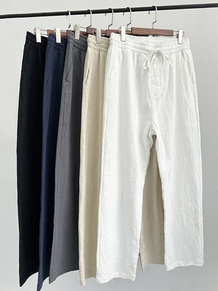 Men's Vintage Elastic Waist Drawstring Casual Cotton Linen Pants