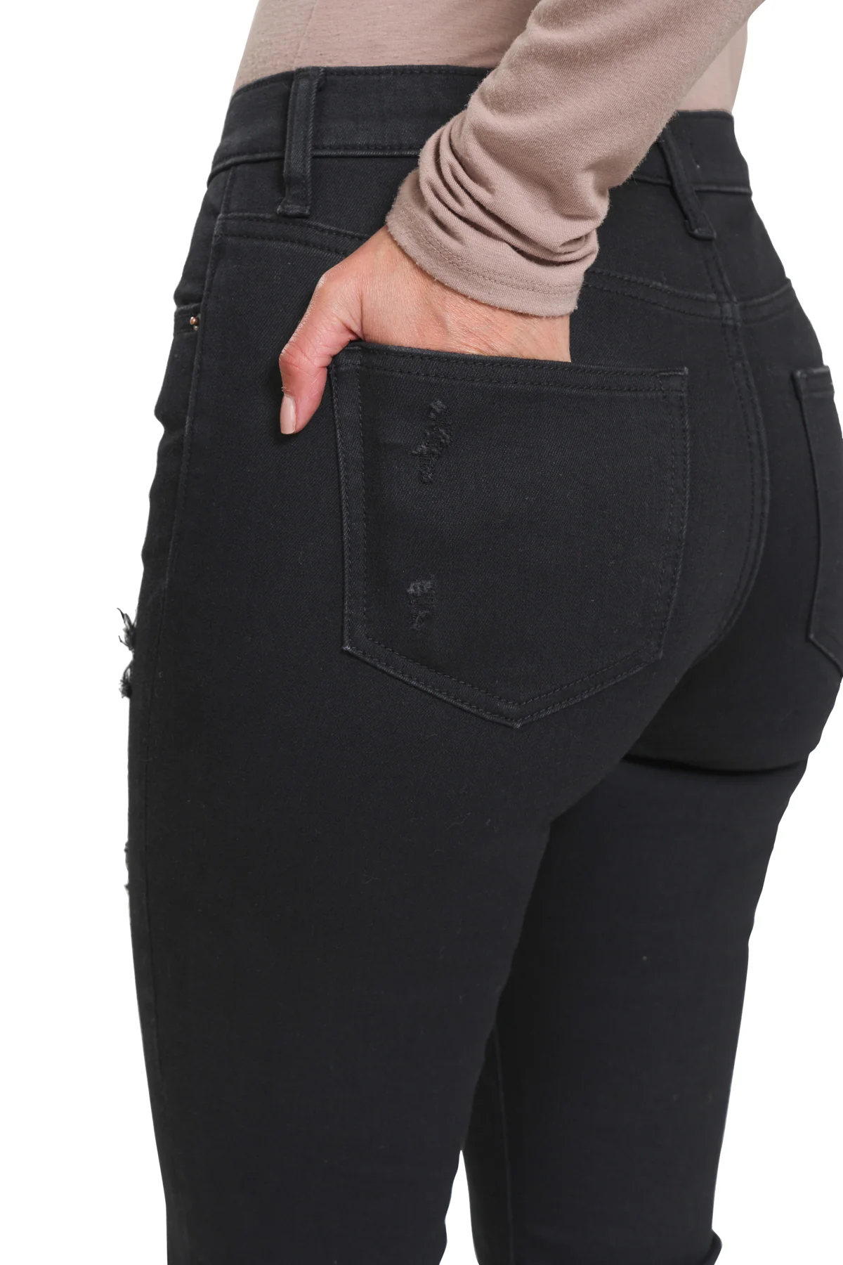 High-Rise Distressed Flare Jeans in Black