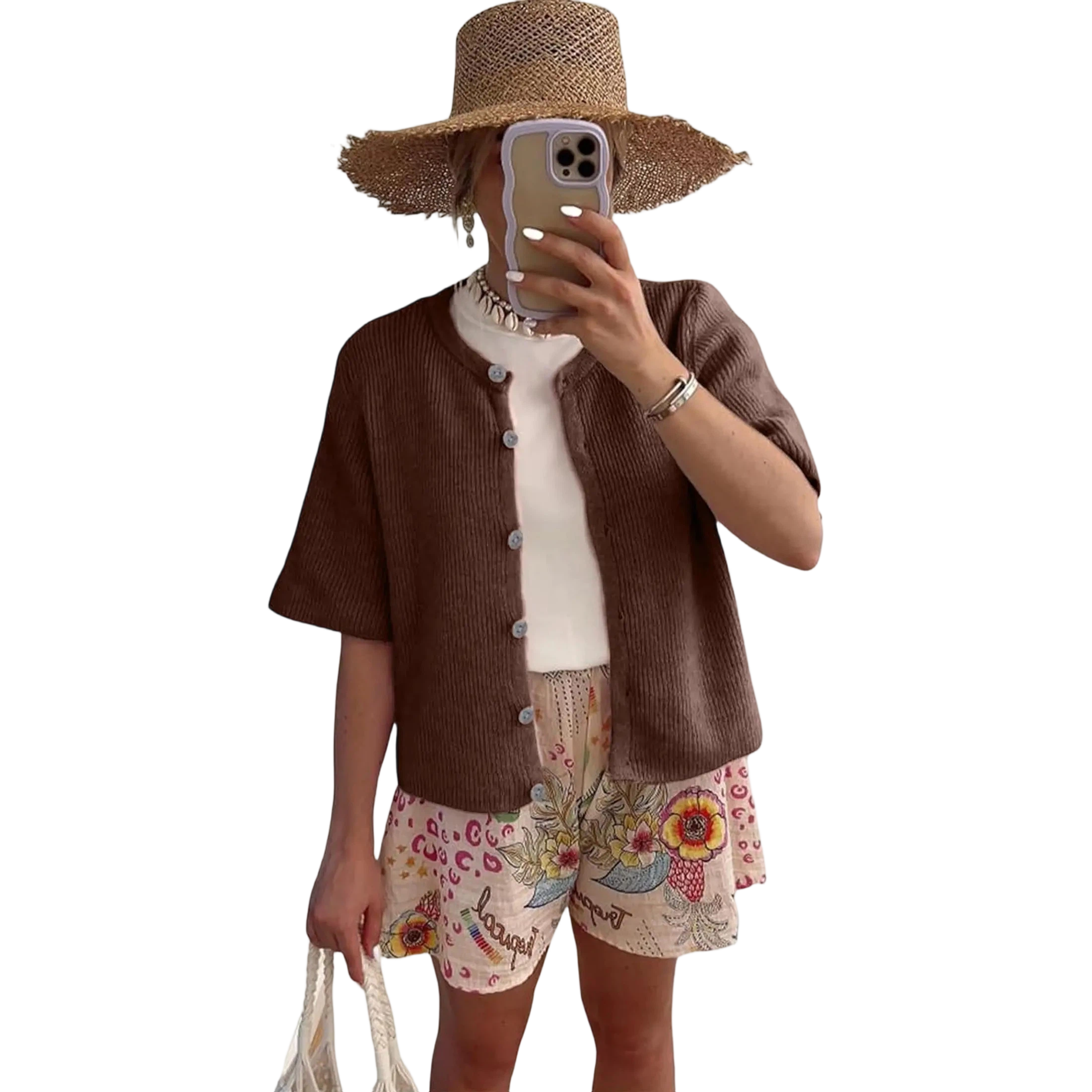 Women's Lightweight Short Sleeve Cardigan Soft Ribbed Knit Button Down Layering Top