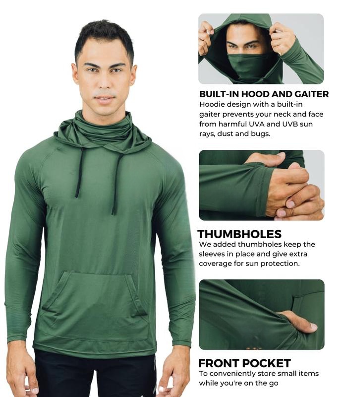 Fishing and Construction Shirts - Hooded UPF 50 Long Sleeve with Gaiter - Lightweight, Breathable, Moisture-Wicking, Premium Outdoor Wear for Men