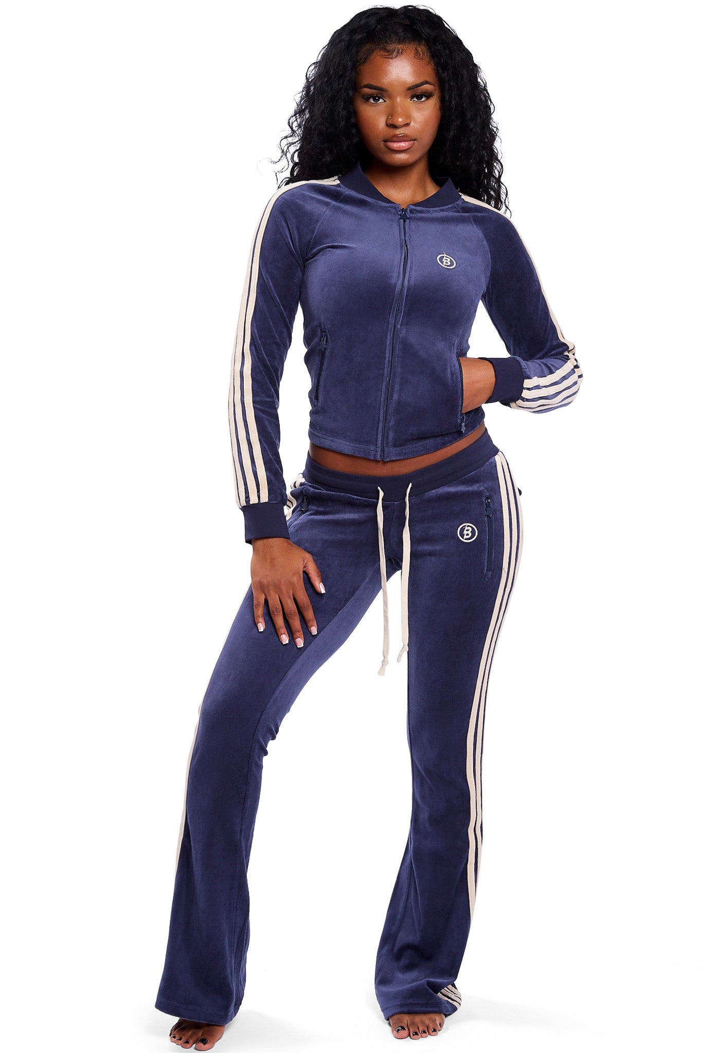 PRE-ORDER - BODY VELOUR TRACK PANTS (ROYAL BLUE/CREAM)