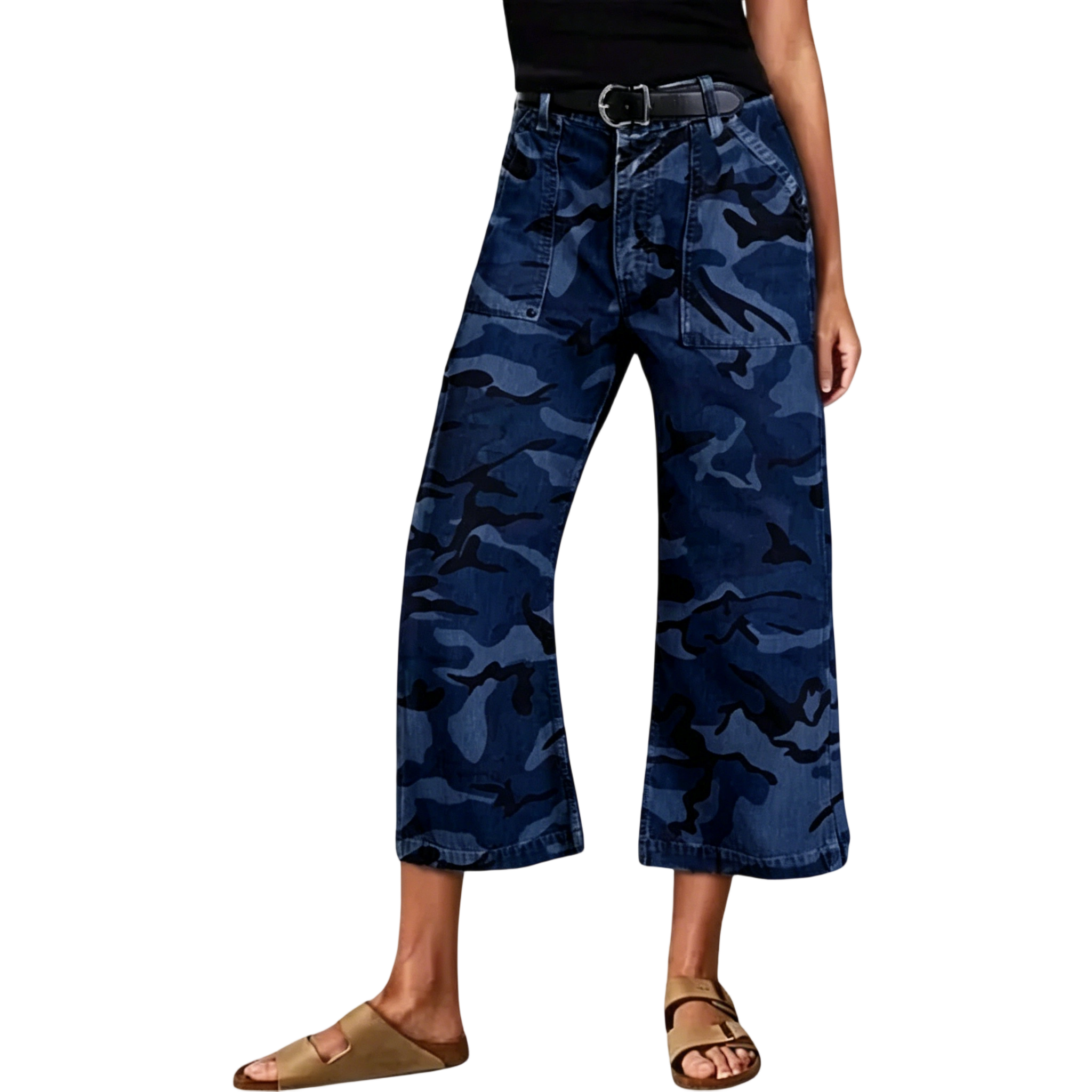Stretchy Camo Print Mid Waist Straight Leg Capri Pants Summer Vibes