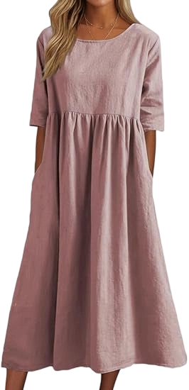 Breezy Cotton-Linen Pocket Dress for Women
