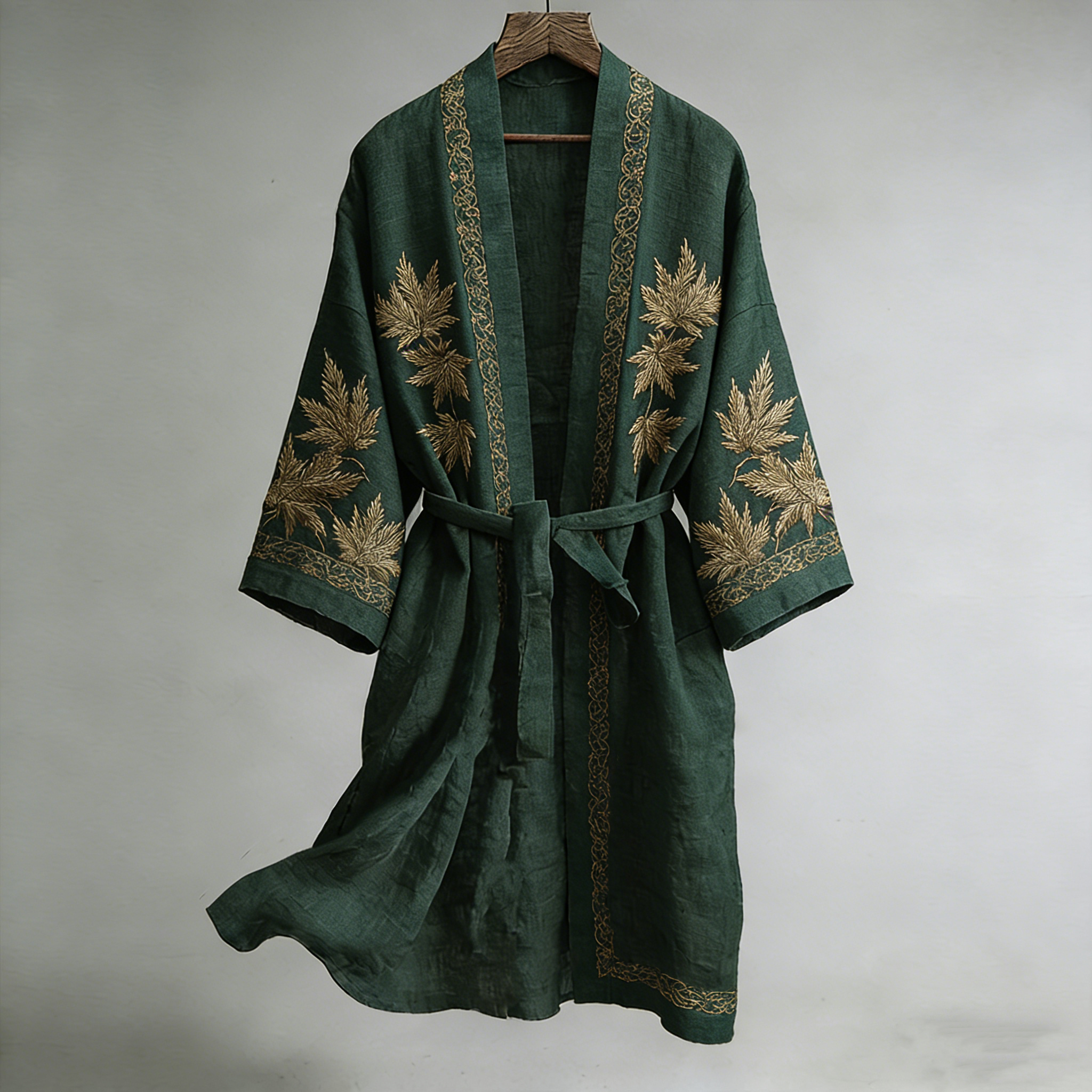 Japanese Maple Leaf Print Linen Blend Kimono