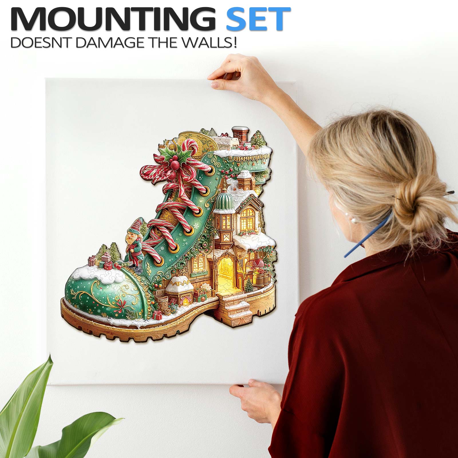 Christmas Snow Boot Hut Wooden Jigsaw Puzzle