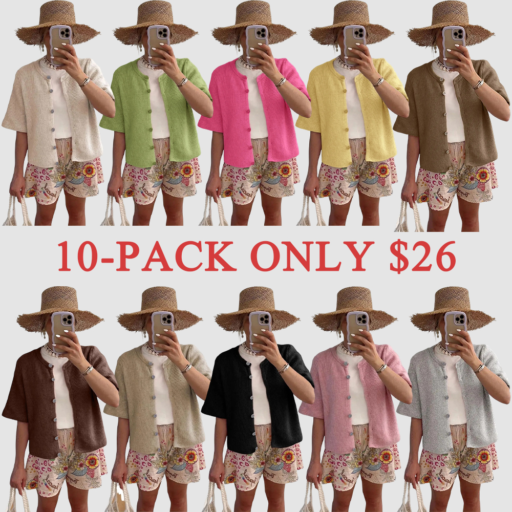 Women's Lightweight Short Sleeve Cardigan Soft Ribbed Knit Button Down Layering Top