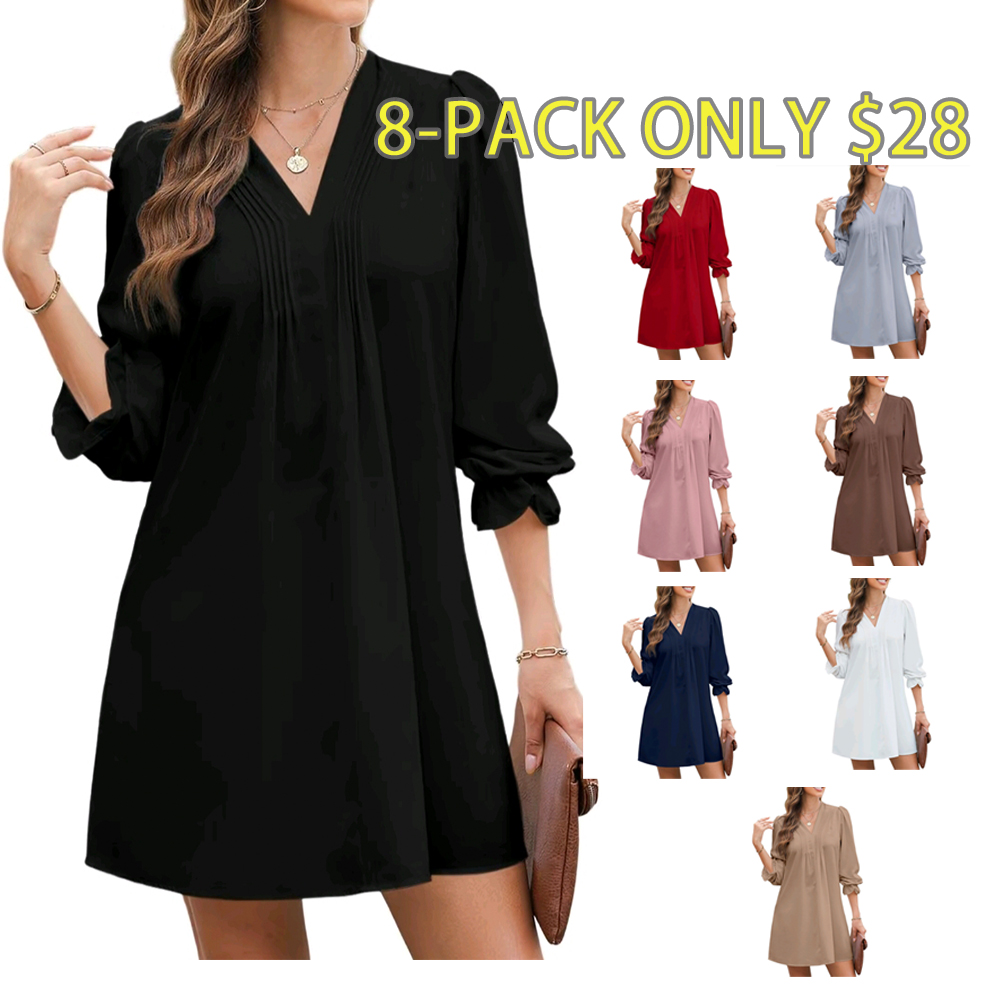 Dokotoo Womens Casual Dress A-Line RuffleSleeve V Neck Midi Dress 2025 Fashion PleatedFlowy Sundress Loose Shirt Dresses