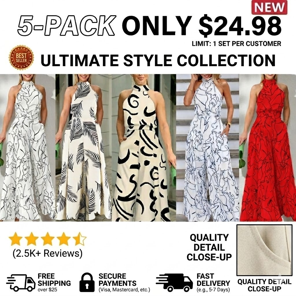 Women's All Over Print Pocket Tie Back Halter Jumpsuit