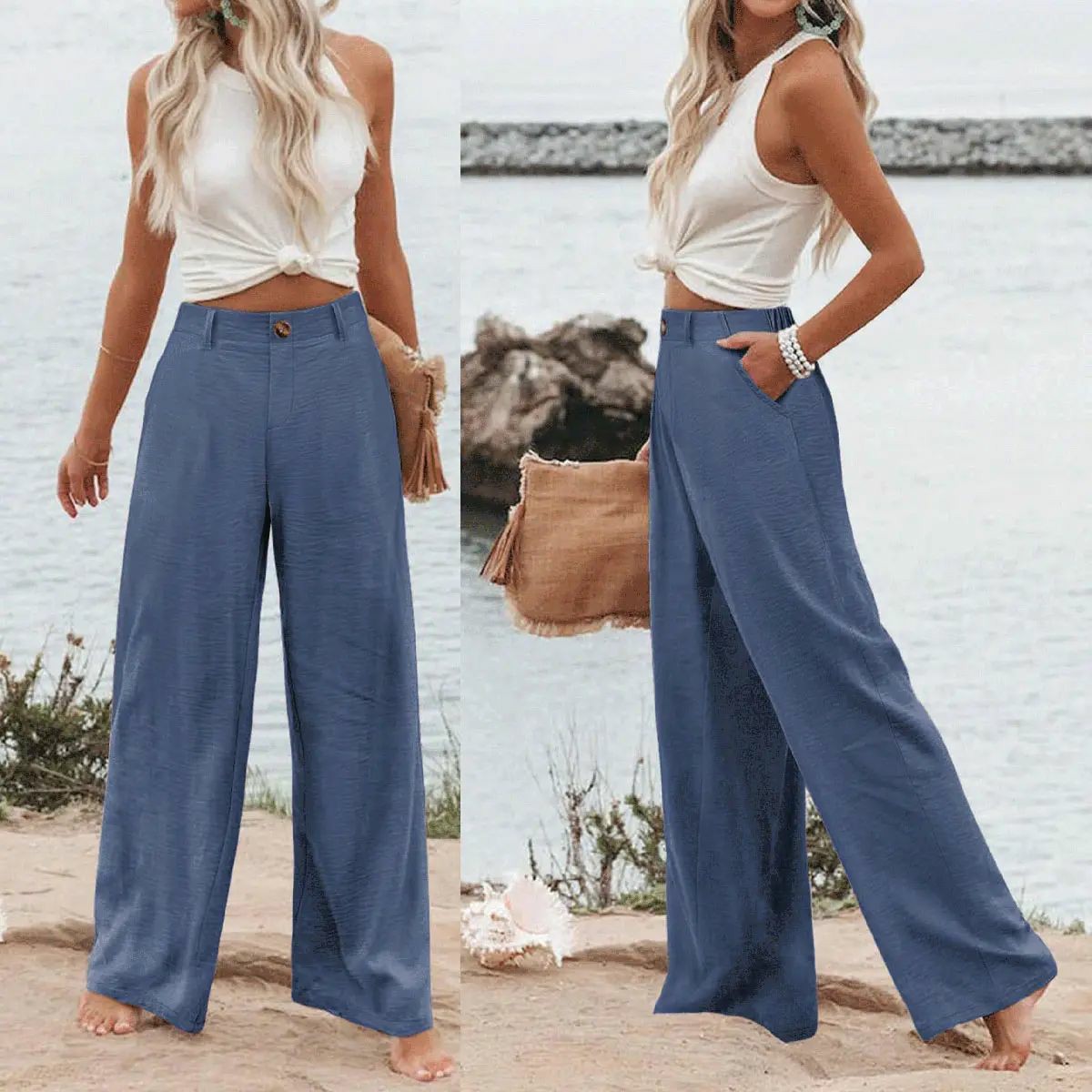 Women's Cotton Linen Pants | Summer 2026 Trendy High Waisted Wide Leg