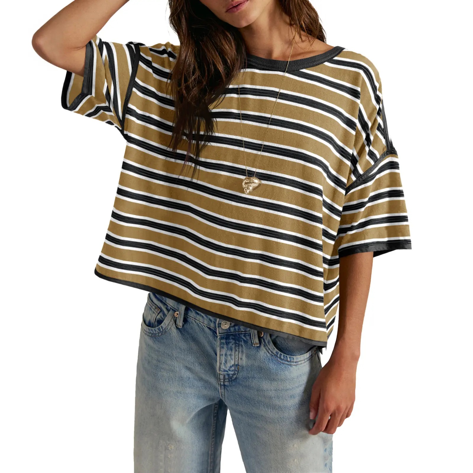 Women's Striped Oversized Crewneck T-Shirt