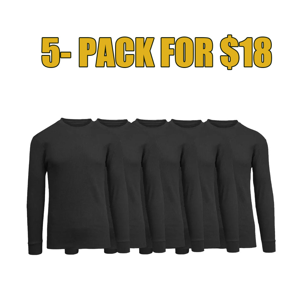 5-Pack Waffle Knit Thermal Shirts – Long Sleeve Crew Neck & Henley Set