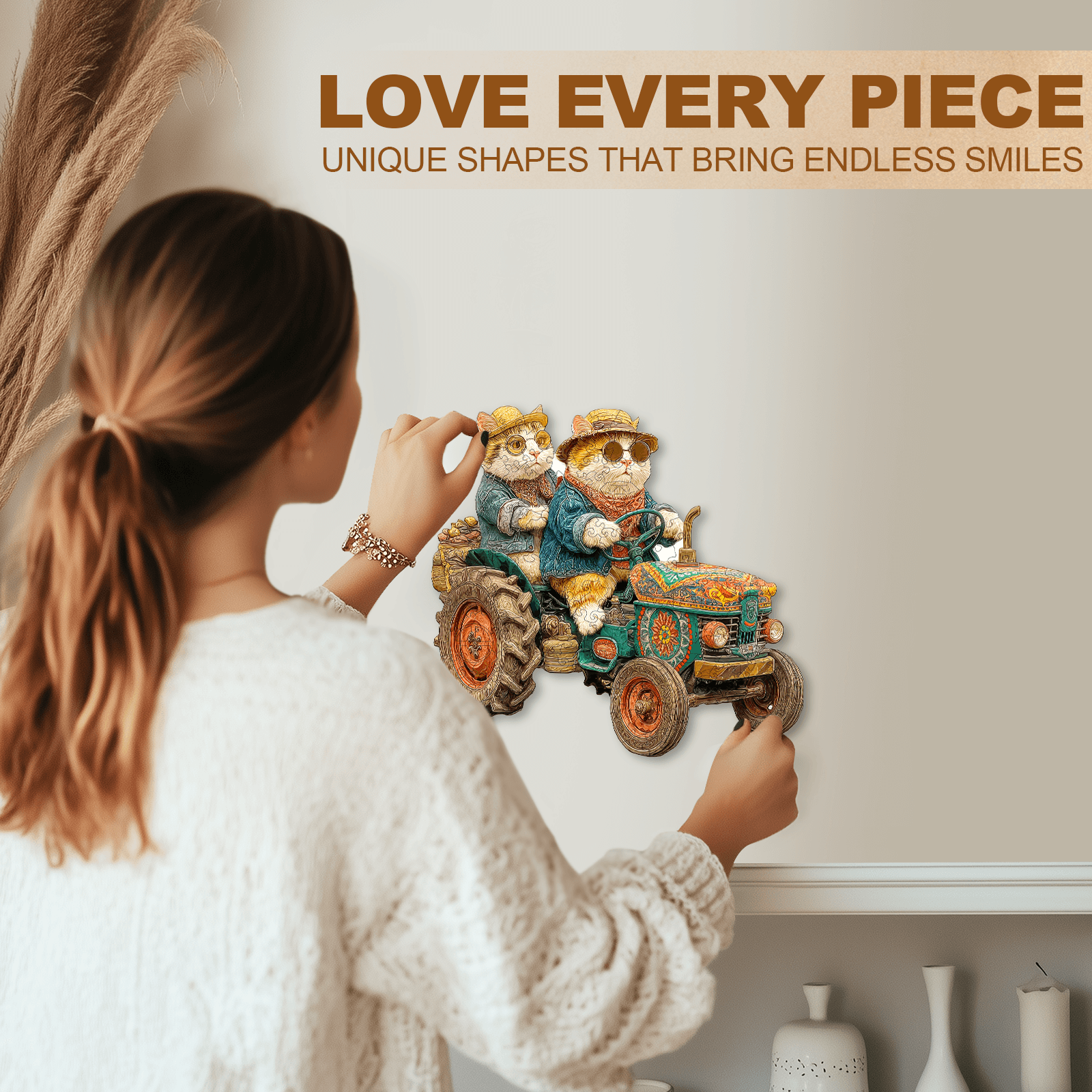 Kitten Tractor Wooden Jigsaw Puzzle