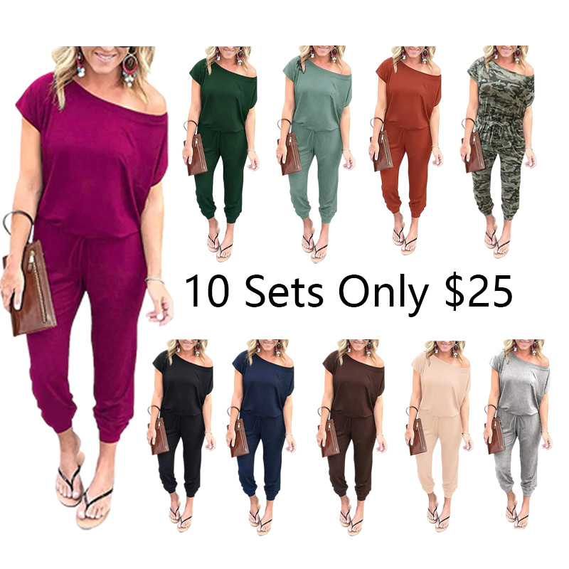 Off-Shoulder Jumpsuit for Women - Casual Loose Fit Romper