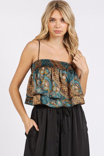 Paisley Patchwork Print Satin Ruffle Crop Cami