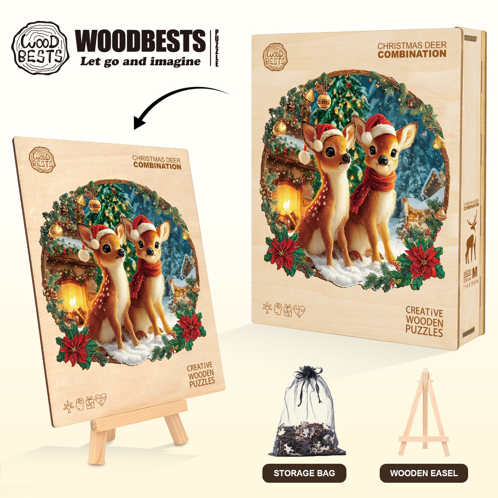 Christmas Deer Combination Wooden Jigsaw Puzzle