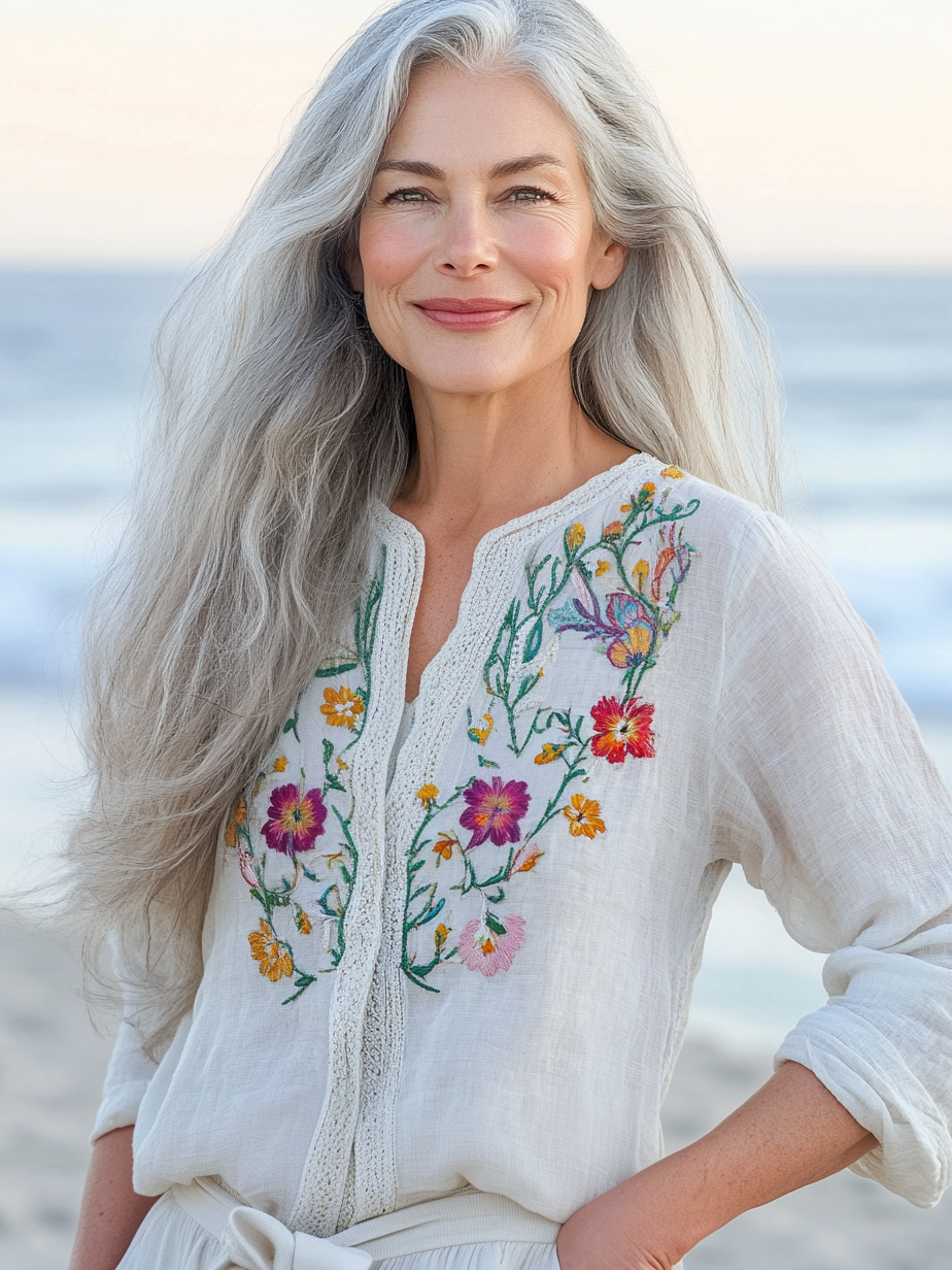 Vacation seaside elegant embroidery top 1304