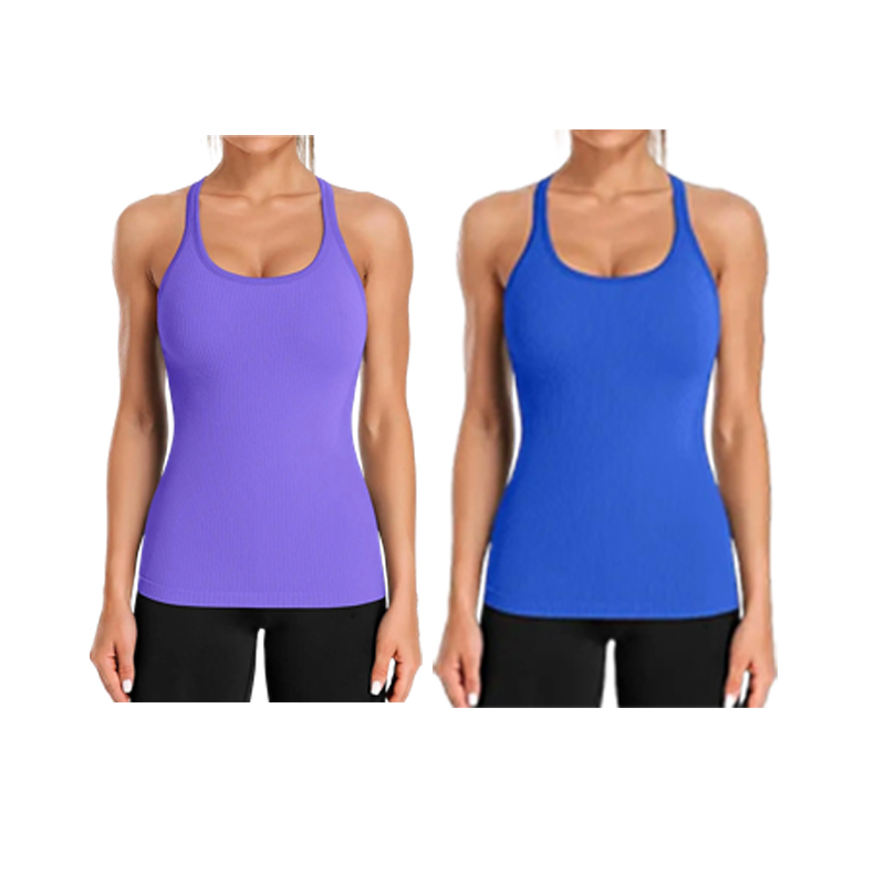 Women’s Ribbed Workout Tank Top with Built-in Bra