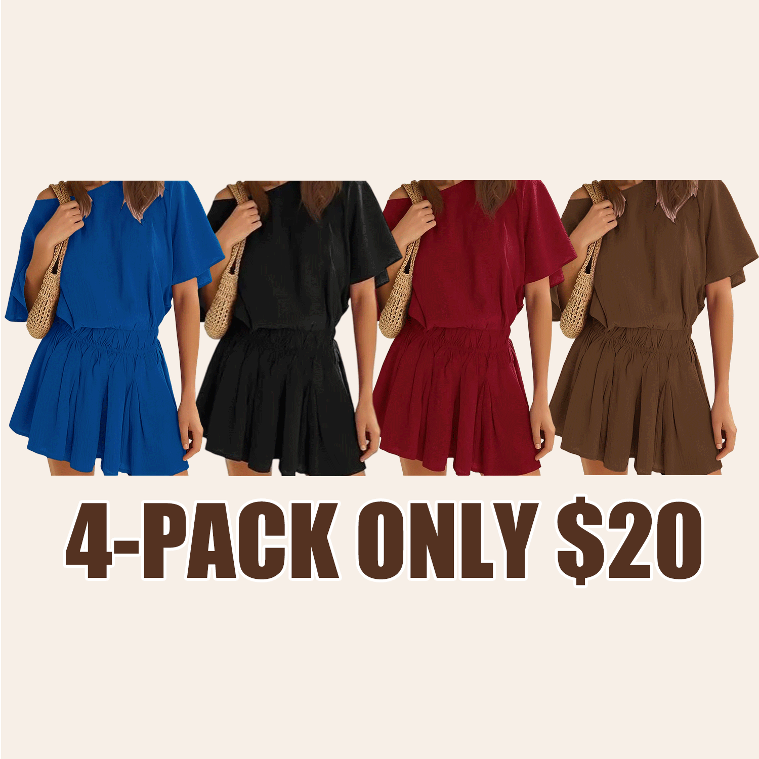 Women’s Casual 2 Piece Outfit Short Sleeve Loose Top and Flowy Mini Skirt Set for Summer Vacation Suits