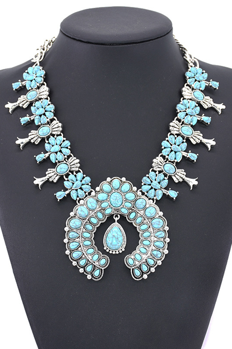 Boho Turquoise Flower Pendant Alloy Necklace