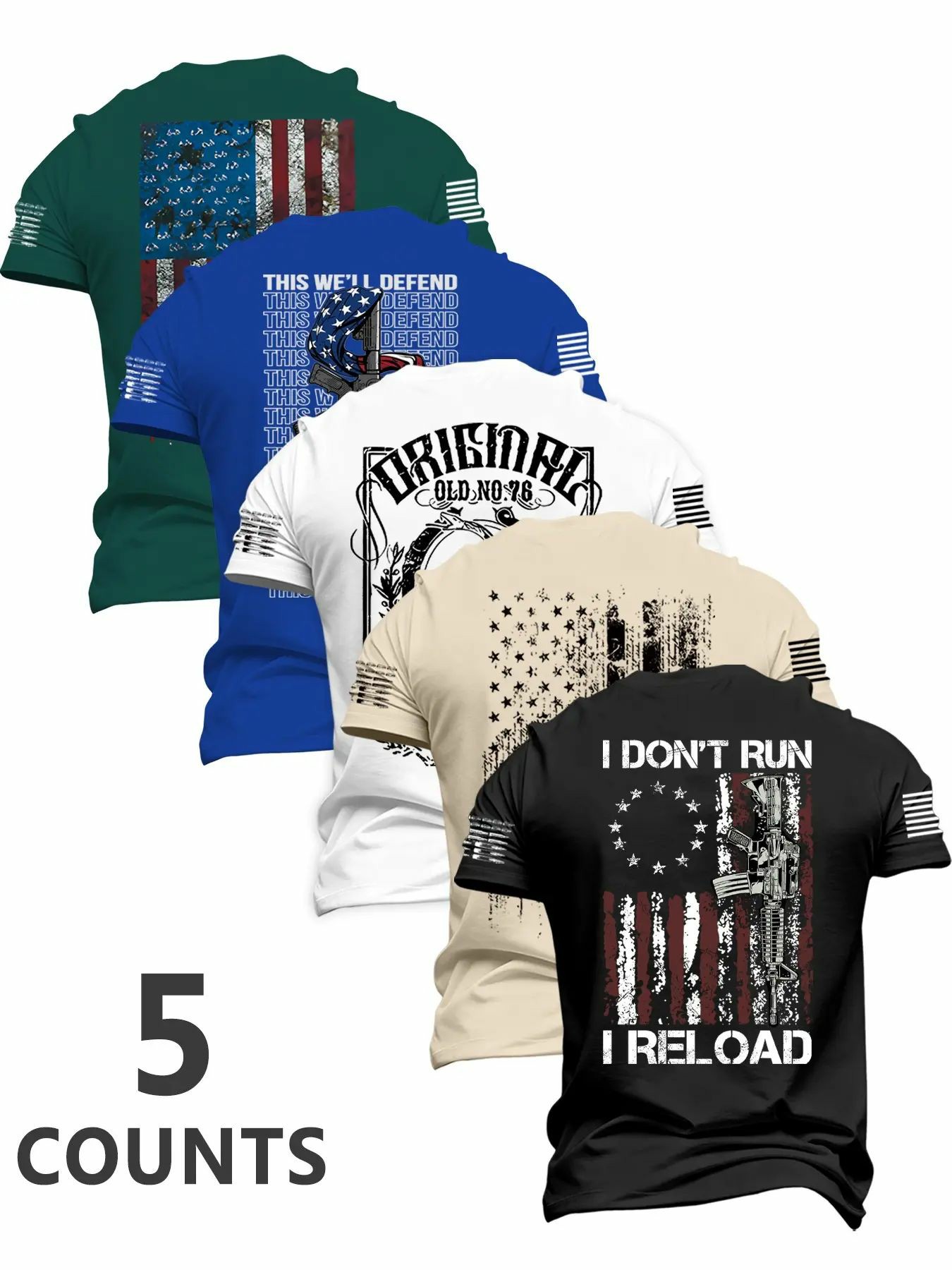 Men's Fashion Round Neck Casual Short Sleeve T-Shirt, Summer Comfortable Flag Print Outdoor Tee