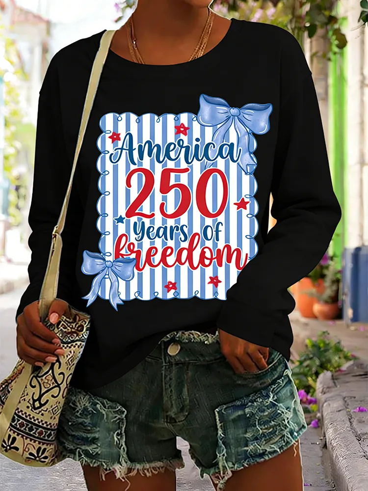 America 250 Years Of Freedom Striped Bow Long Sleeve Shirt