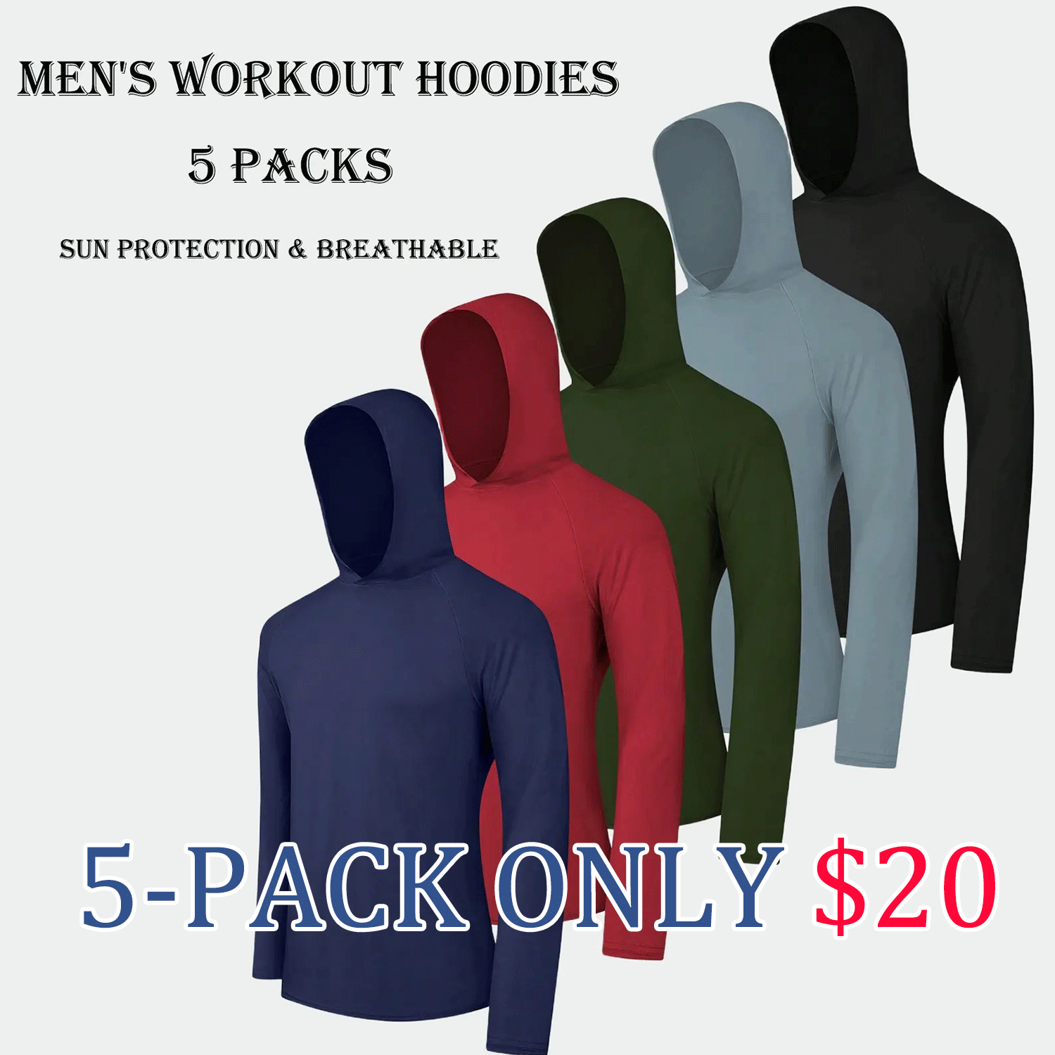 🔥🔥Men’s UPF Sun Protection Hoodie – Lightweight Dry-Fit Long Sleeve Athletic Shirthirt with Face Mask